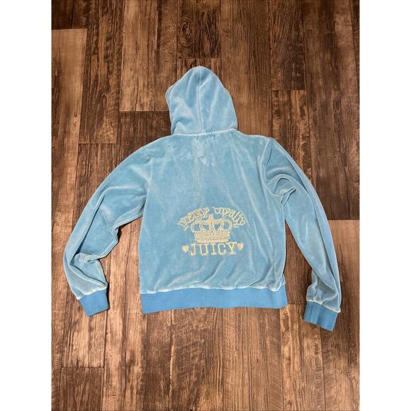 2005 Y2K Blue Juicy Couture Velour Jacket Preppy Royalty Crown XL Women’s Zip - Picture 1 of 7